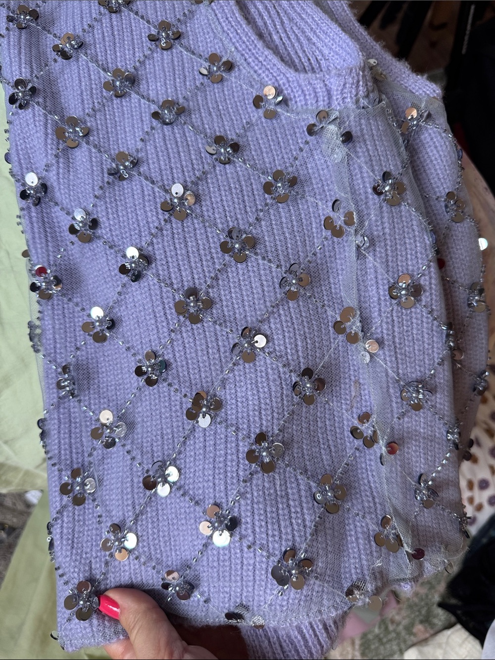 Zara NWT Sequin-Embellished Lavender Knit Vest